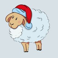 Cute sheep in Santa&#039;s hat Vector illustration