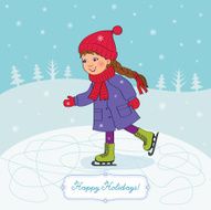 Girl skate The inscription on the ice-happy holidays N2