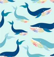 Marine seamless pattern with whales cute background