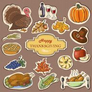 Set of Sketch doodle Thanksgiving label Hand draw vector illustration