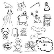 hand drawn of Halloween objects doodles