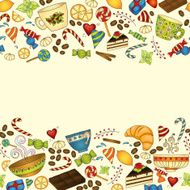 Tea coffee and sweets doodle template pattern N2