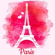 Eiffel tower on thw pink watercolor background