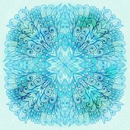 Hand drawn ethnic square blue ornament N3