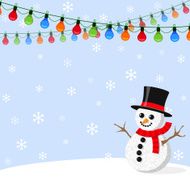 Background with Christmas light garlands and snowman