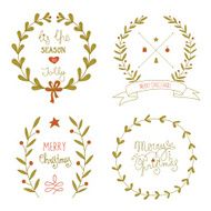 Christmas wreaths set with greeting messages