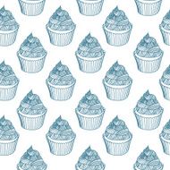 Vintage cupcake with chalks Sketches Seamless pattern