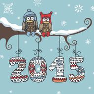 New year knitted figures owl branch N2