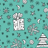 seamless pattern new year symbol on blue background black contour