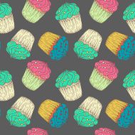 Seamless pattern with hand drawn cupcakes