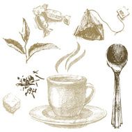 hand drawn tea set