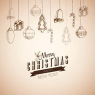 Merry Christmas hand drawn doodles poster design