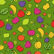 Seamless vector pattern with colorful doodle juicy fruits N2