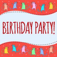 Birthday invitation card with dancing cartoon cats