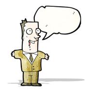 cartoon man in brown suit with speech bubble N4