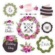 Wedding collection with hand-drawn flowers and plants