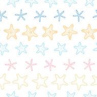 vector starfish colorful line art frame seamless pattern background