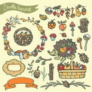 Doodle hedgehog berries mushrooms wood decor N2