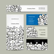Business cards design winter cityscape sketch N2