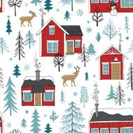 Scandinavian Style Christmas Pattern with Hand Drawn Elements