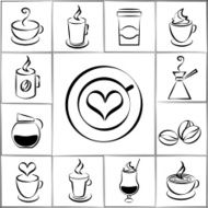 Set of freehand doodle sketch coffee icons