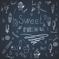 Hend draw set of ice-creams and ice-lolly