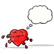 cartoon pumping heart with thought bubble N3