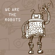 Vector hand draw robot on retro background Eps10 N3