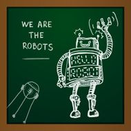 Vector chalk draw robot on blackboard Eps10 N5