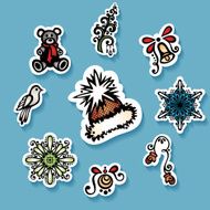 Vector Set of Stickers with Ornamental Christmas Things