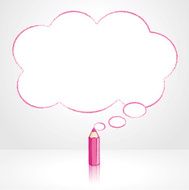 Pink Pencil Drawing Fluffy Cloud Thought Balloon