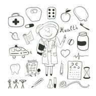 Health icons doodle ilustration woman doctor N2