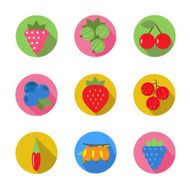 set of fruit icons in flat design with long shadows