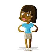 cartoon happy woman with hands on hips N28