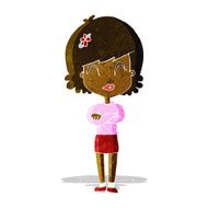 cartoon happy woman with folded arms N29
