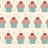 Vector seamless pattern with decorative cupcakes in vintage colors