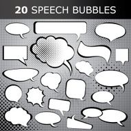A collection of nine thought and speech bubbles