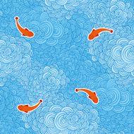 Fishes swimming on a doodle pond