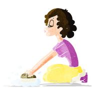 cartoon woman scrubbing floor N13