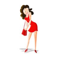 cartoon woman looking in handbag N13