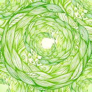 Green ornate doodle foliage circle seamless pattern