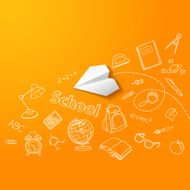 Paper plane and school doodle vector background N2