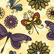 Seamless Ornate Floral Pattern with Dragonflies N2