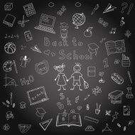Freehand drawing school items on the board Back to School