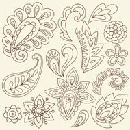 Henna Doodle Paisley Design Elements N3