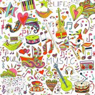 Seamless pattern Hand drawn colorful musical background