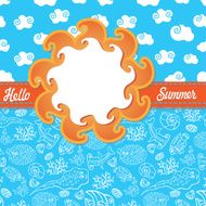 Summer design template Funny Sea Life Sun label sky