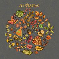 Vector autumn circle composition Leaf branches berries acorn
