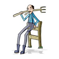 cartoon old farmer leaning on fence N13