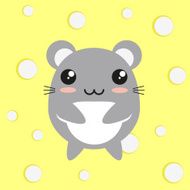 Cute kawaii mouse on cheese background flat design N2